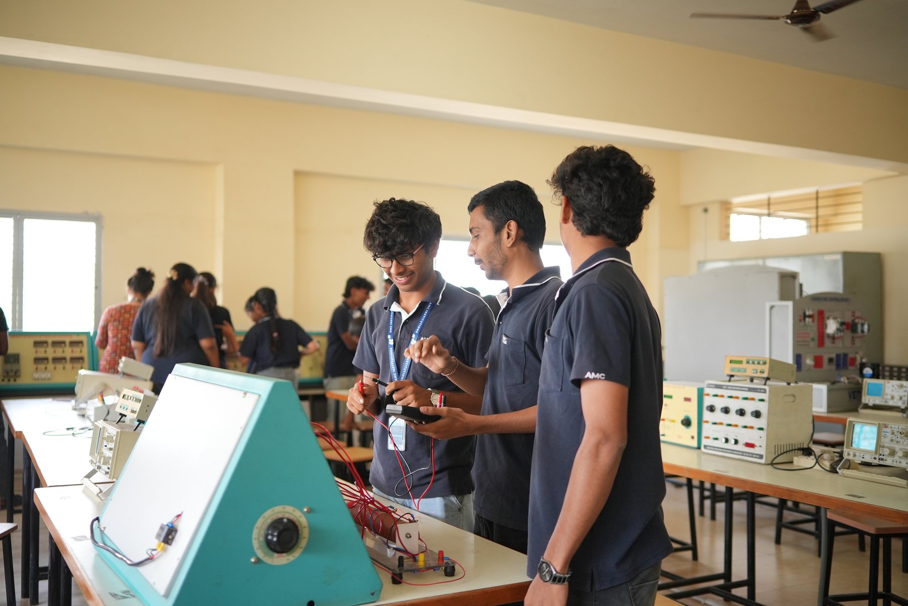 Students taking measurements in the ECE laboratory