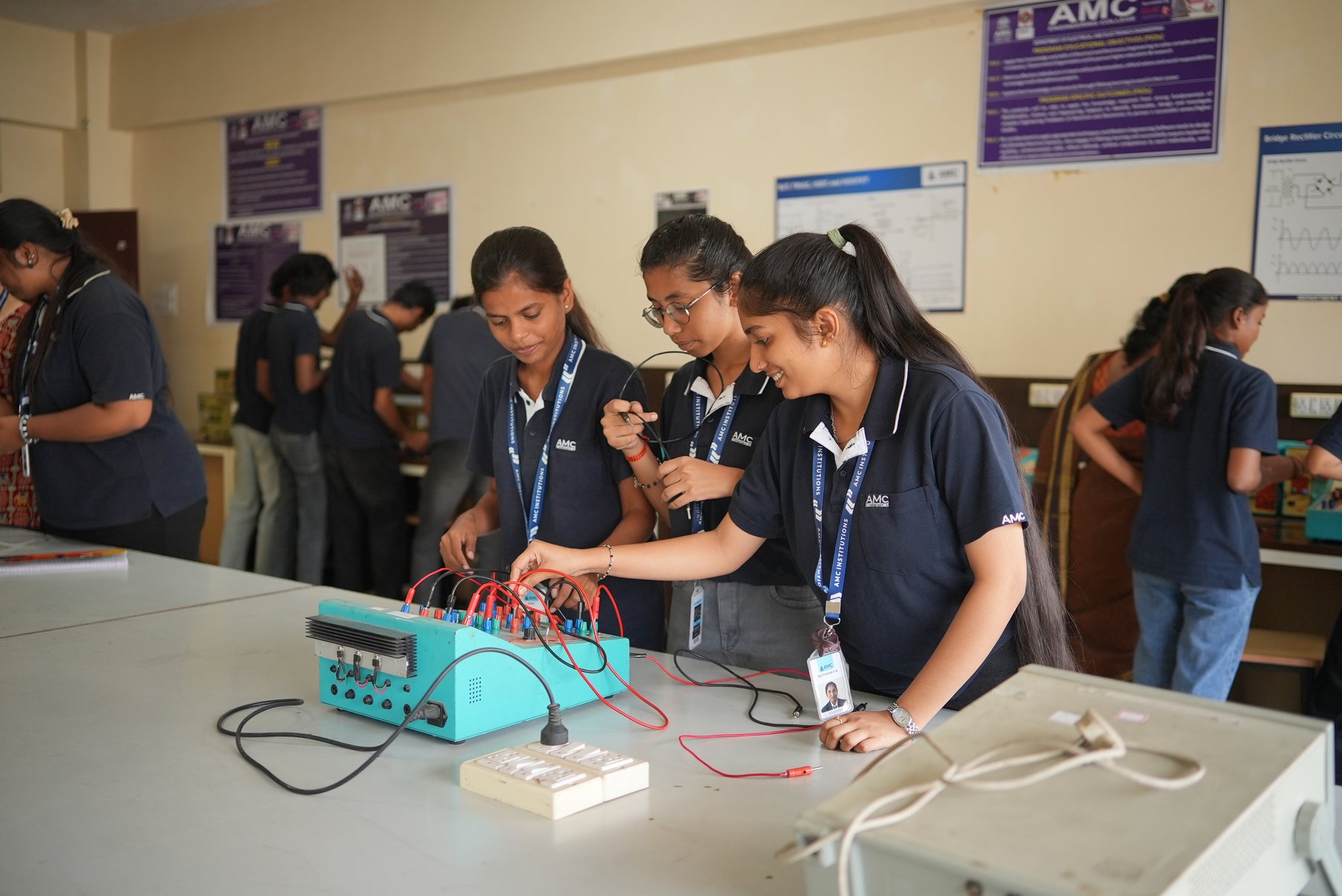 Students working on electronics circuits in the ECE laboratory